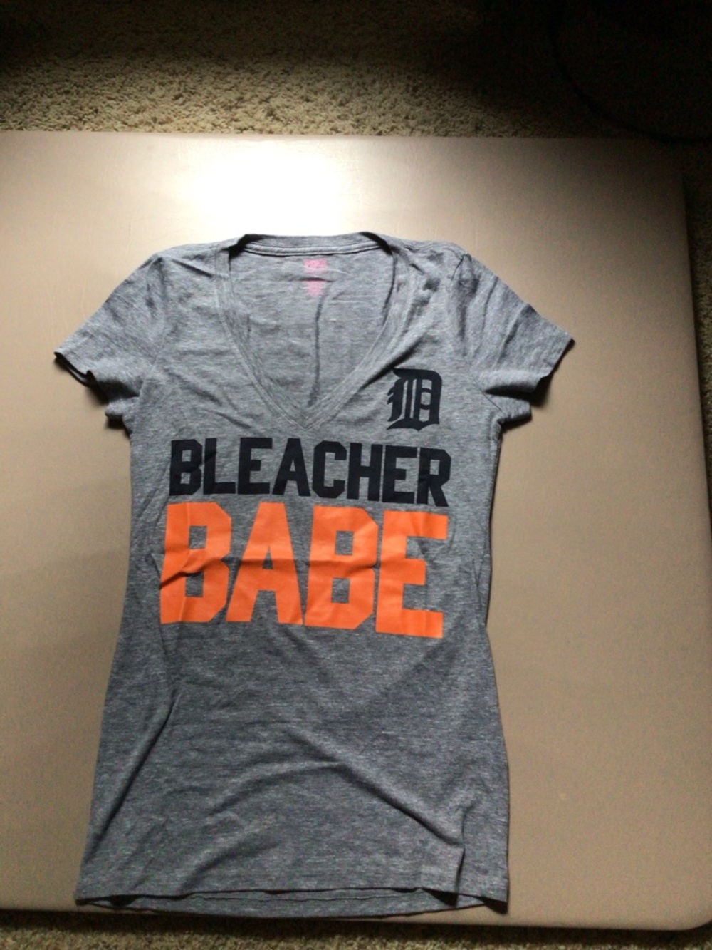 PINK Victoria's Secret Gray 'Bleacher Babe' Graphic Tee with Orange Text